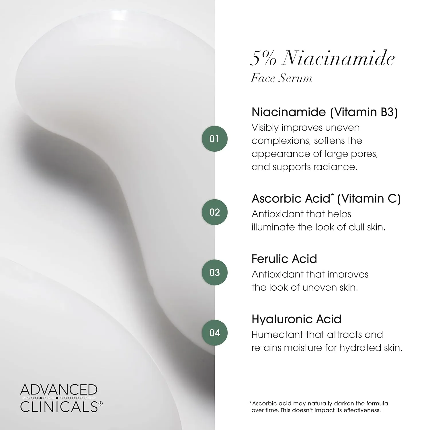 Advanced Clinicals Brightening Vitamin C Cream   5% Niacinamide Serum W/Hyaluronic Acid 2pc Set | Vitamin C Body Lotion Moisturizer & Dark Spot Remover Face Serum | Skin Care Products, 2pc Bundle