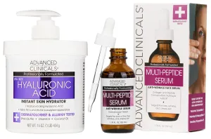 Advanced Clinicals Hyaluronic Acid Hydrating Cream   Peptide Firming Facial Serum Bundle
