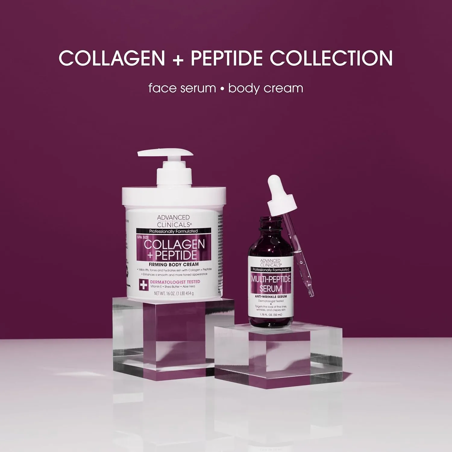 Advanced Clinicals Multi Peptides Serum For Face | Visible Anti Aging Hydrating Collagen Peptide Facial Serum With Vitamin E Helps Improve Look Of Wrinkles, Puffiness, & Uneven Skin Tone, 2-Pack