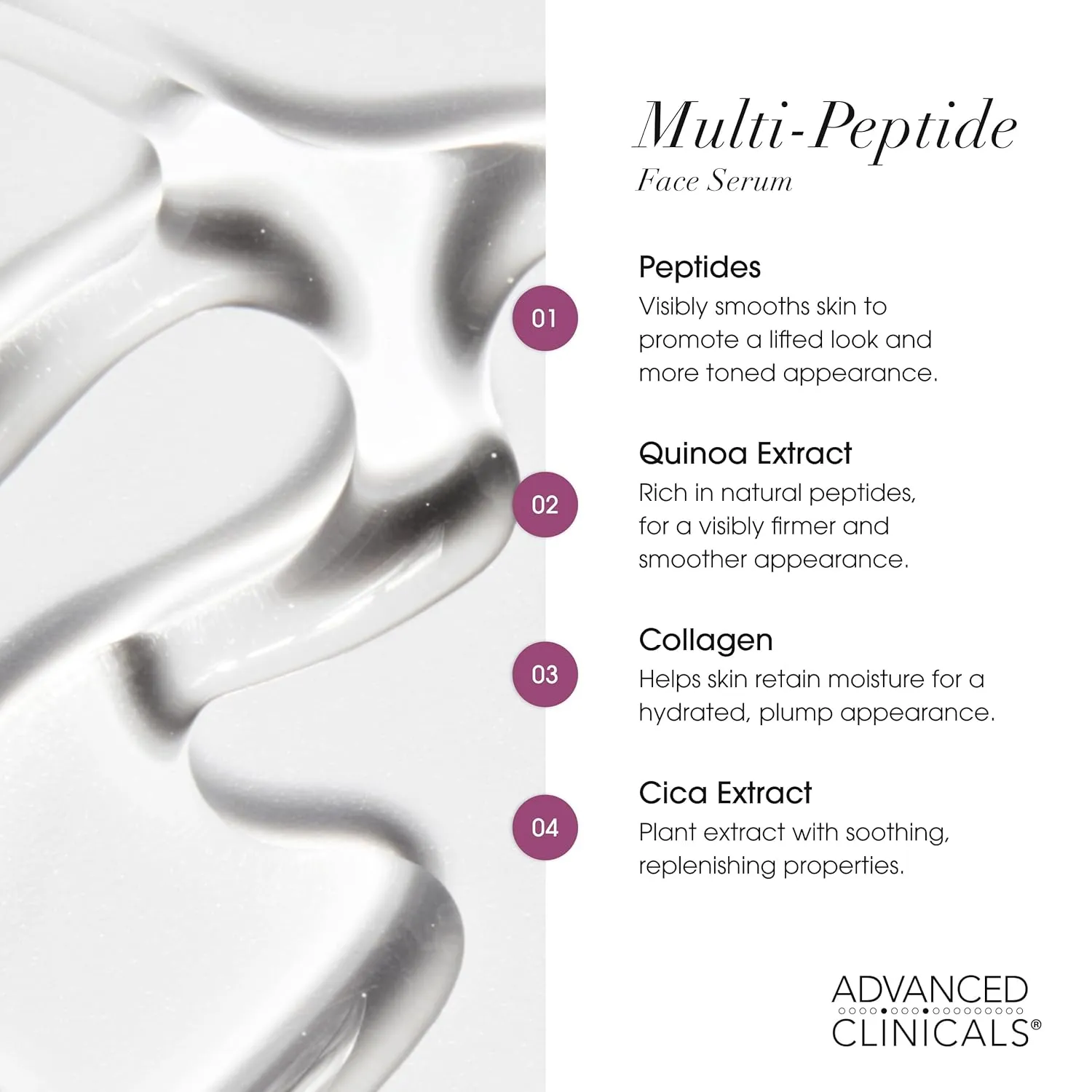 Advanced Clinicals Multi Peptides Serum For Face | Visible Anti Aging Hydrating Collagen Peptide Facial Serum With Vitamin E Helps Improve Look Of Wrinkles, Puffiness, & Uneven Skin Tone, 2-Pack