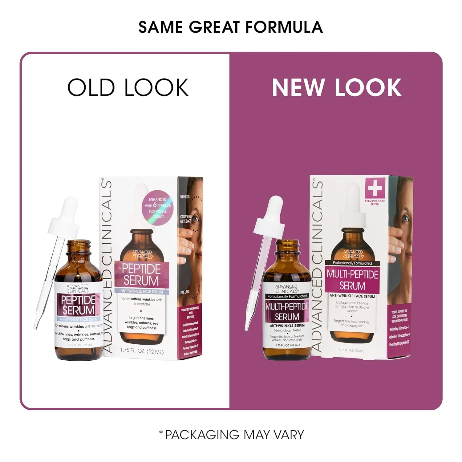 Advanced Clinicals Multi Peptides Serum For Face | Visible Anti Aging Hydrating Collagen Peptide Facial Serum With Vitamin E Helps Improve Look Of Wrinkles, Puffiness, & Uneven Skin Tone, 2-Pack