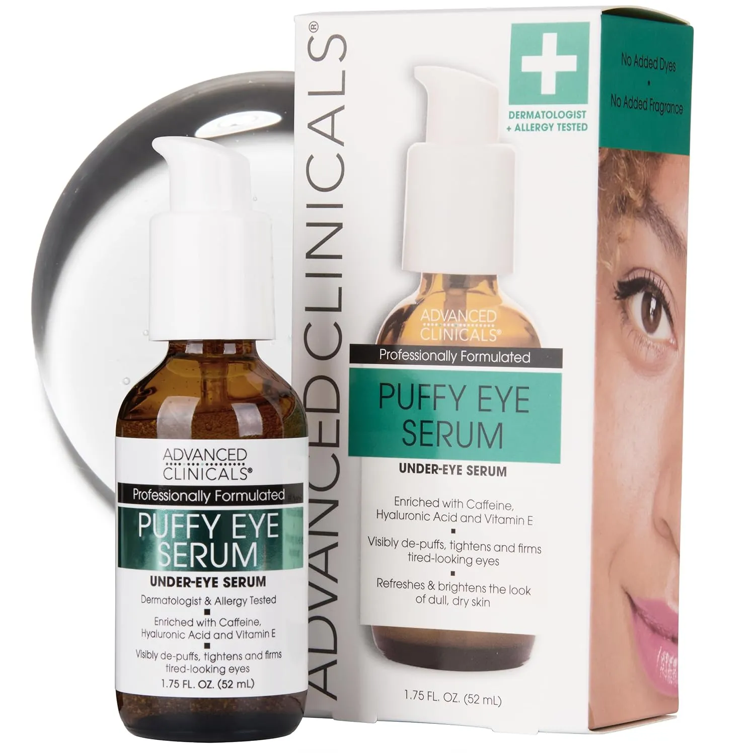 Advanced Clinicals Puffy Eye Under Eye Serum | Visible Anti Aging Brightening Vitamin C   Caffeine Serum Helps Improve Look Of Puffiness, Fine Lines, Dark Circles, & Uneven Skin Tone, 1.75 Fl Oz