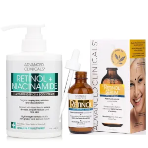 Advanced Clinicals Retinol   Niacinamide Anti-Aging Face & Body Cream   Retinol Anti-Wrinkle Facial Serum Set