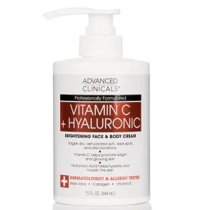 Advanced Clinicals Vitamin C Cream Dry Skin Rescue Skin Care Face & Body Cream Infused W/Turmeric, Vitamin E, & Shea Butter. Firming & Brightening Anti Aging Moisturizer, 15 Fl Oz