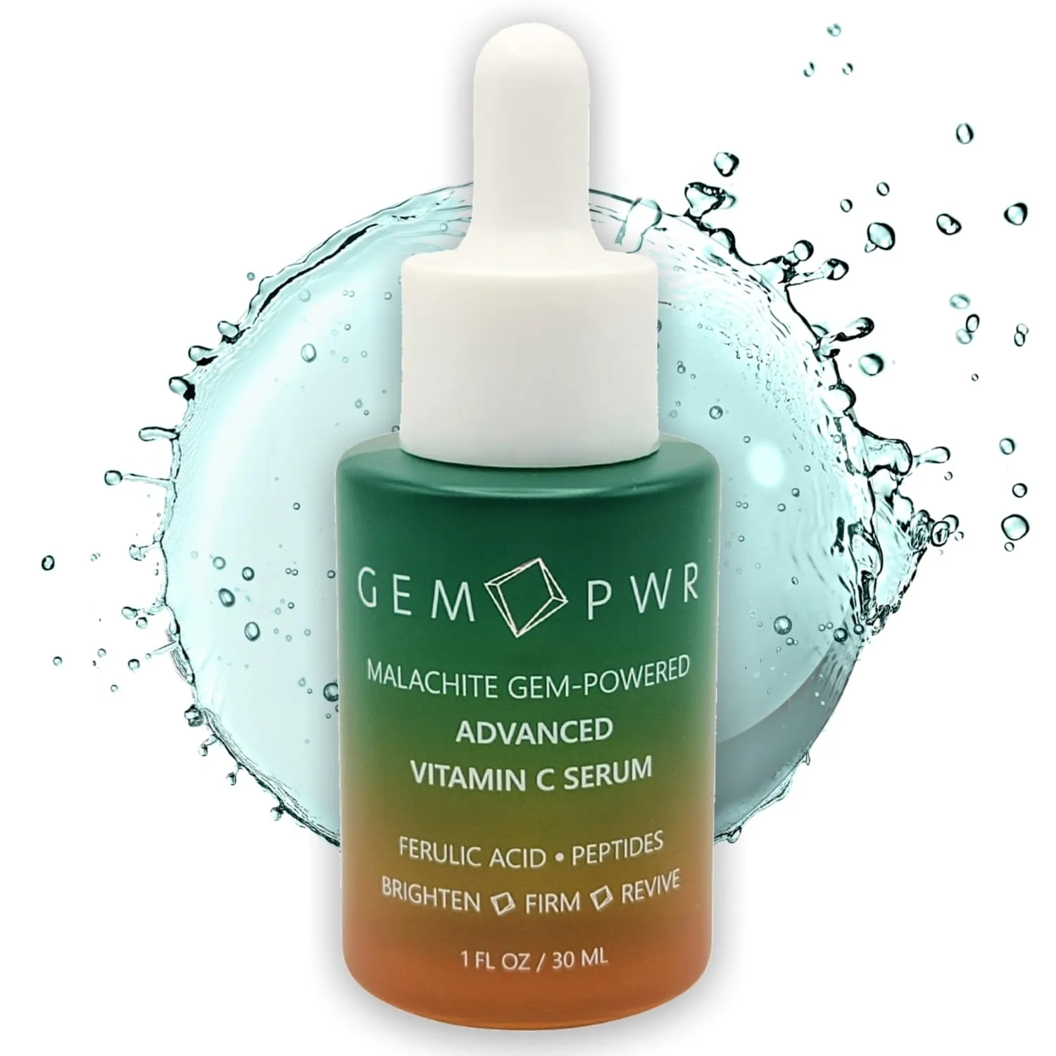 Advanced Vitamin C Serum with Malachite Gemstone Extract, Hyaluronic Acid, Ferulic Acid, Niacinamide & Peptides - Hydrating, Skin Brightening, Targets Fine Lines, Wrinkles & Dark Spots (1 oz)