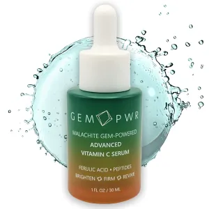 Advanced Vitamin C Serum with Malachite Gemstone Extract, Hyaluronic Acid, Ferulic Acid, Niacinamide & Peptides - Hydrating, Skin Brightening, Targets Fine Lines, Wrinkles & Dark Spots (1 oz)