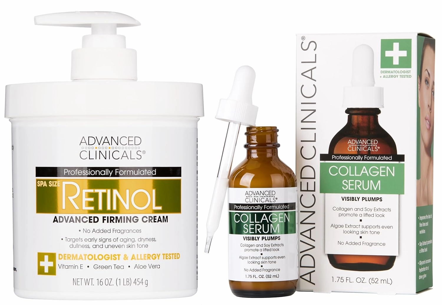 Advanced Clinicals Advanced Retinol Cream   Collagen Plumping Face Serum Set