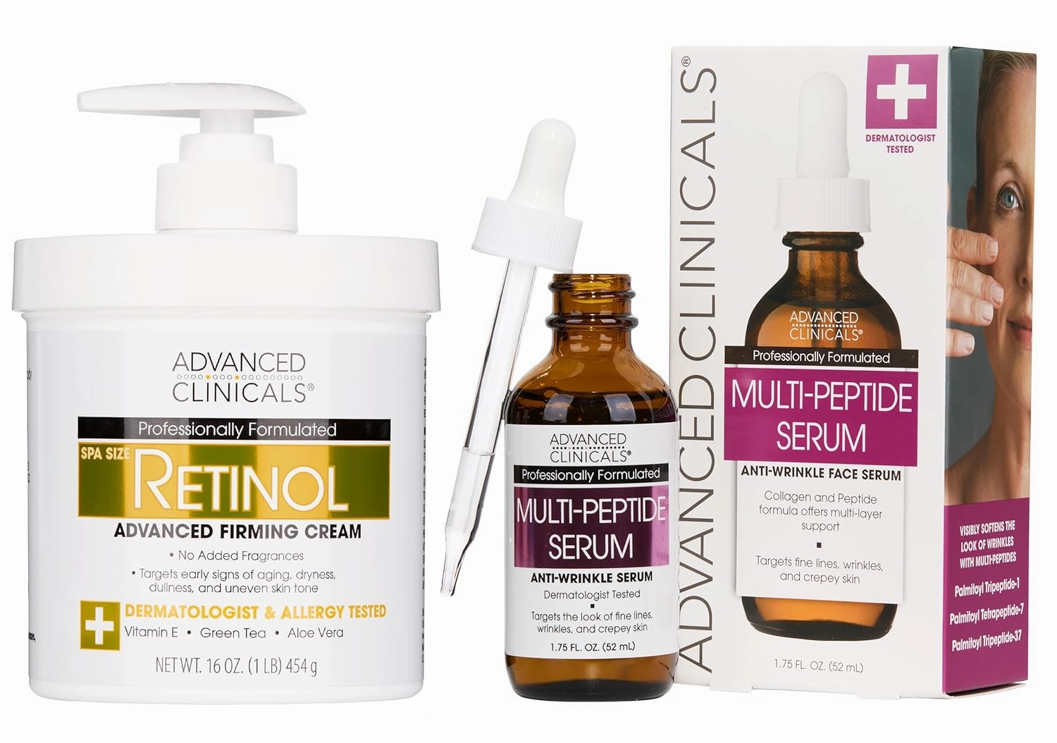 Advanced Clinicals Retinol Anti-Aging Cream   Peptide Firming Facial Serum Bundle
