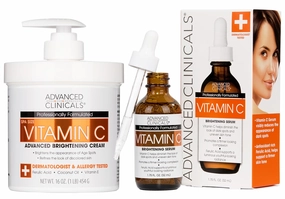 Advanced Clinicals Vitamin C Cream   Vitamin C Serum 2PC Skincare Set | Brightening Body Lotion & Facial Serum For Women & Men Helps Diminish Appearance Of Dark Spots, Wrinkles, & Uneven Skin Tone