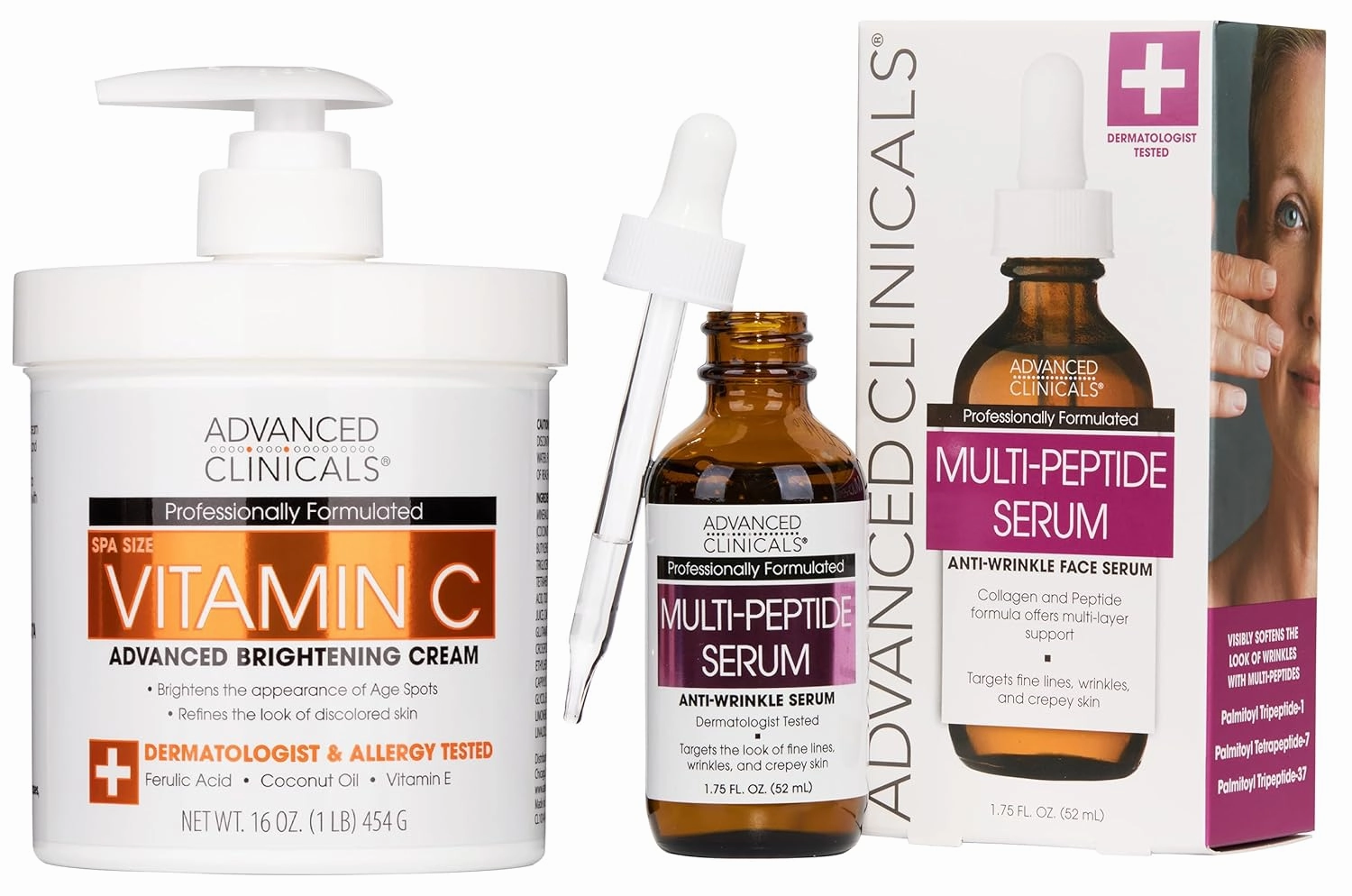 Advanced Clinicals Vitamin C Hydrating Cream   Peptide Firming Facial Serum Bundle