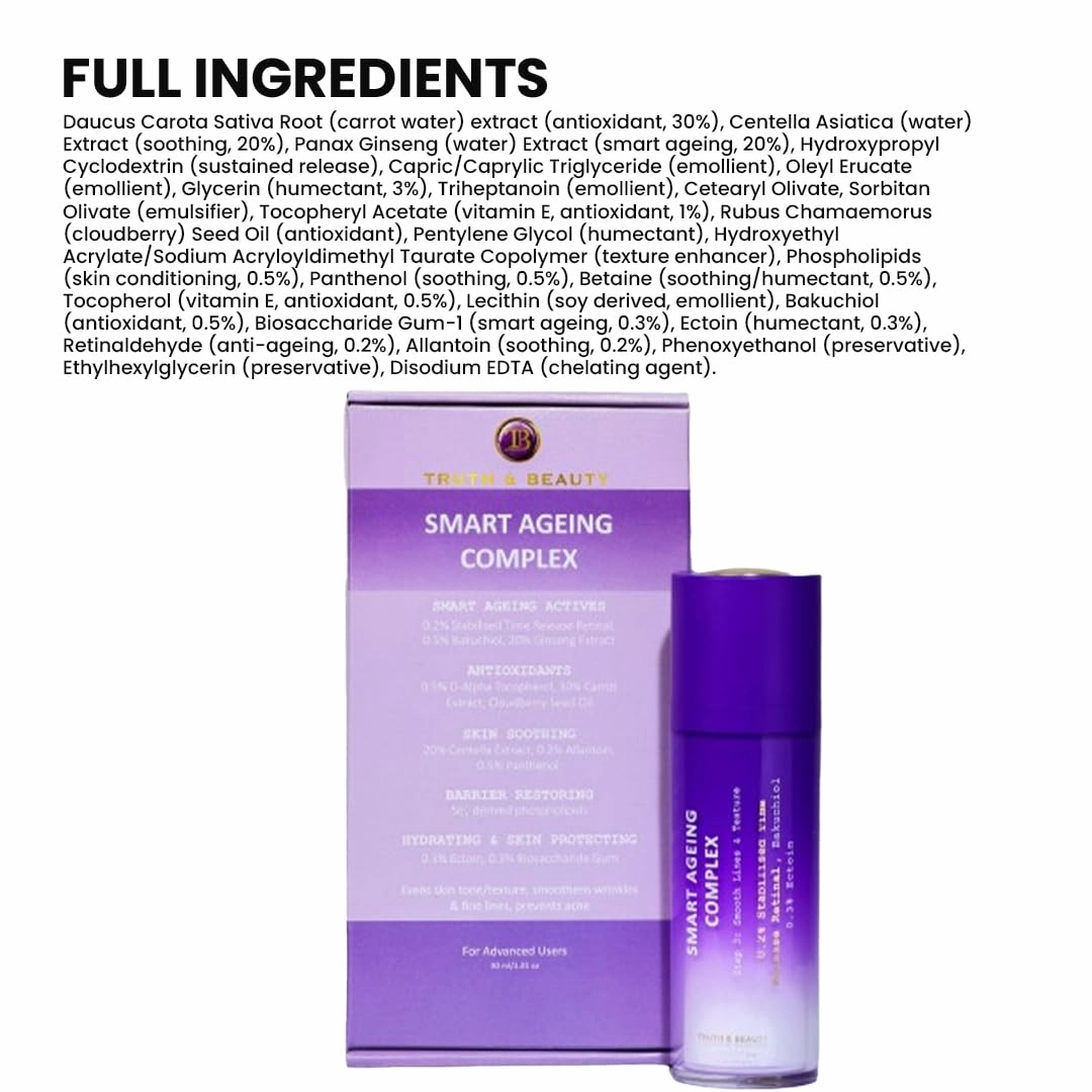 Advanced Smart Aging Complex Face Serum 0.2% Retinal, 0.5% Bakuchiol for Fine Lines and Skin Hydrating Face Serum for All Skin Types (1.01 Fl OZ) Fragrance Free