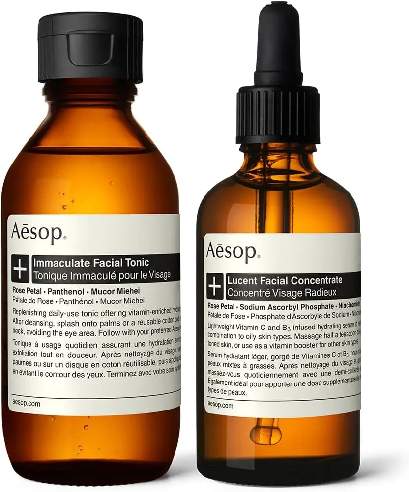 Aesop Facial Immaculate Facial Tonic & Lucent Facial Concentrate Set | Hydrating Tonic & Vitamin C Serum for Refined, Hydrated, Balanced Skin | 3.3 oz   2.1 oz