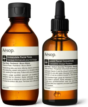 Aesop Facial Immaculate Facial Tonic & Lucent Facial Concentrate Set | Hydrating Tonic & Vitamin C Serum for Refined, Hydrated, Balanced Skin | 3.3 oz   2.1 oz