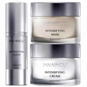 Aging Skin Care Sets for Women - Age-Defying Face Mask, Serum, Cream for Wrinkles and Lines - Intensifying Collection with Avocado Oil, Chamomile Extract, Collagen, Elastin, Polyacrylamide - Invaincu