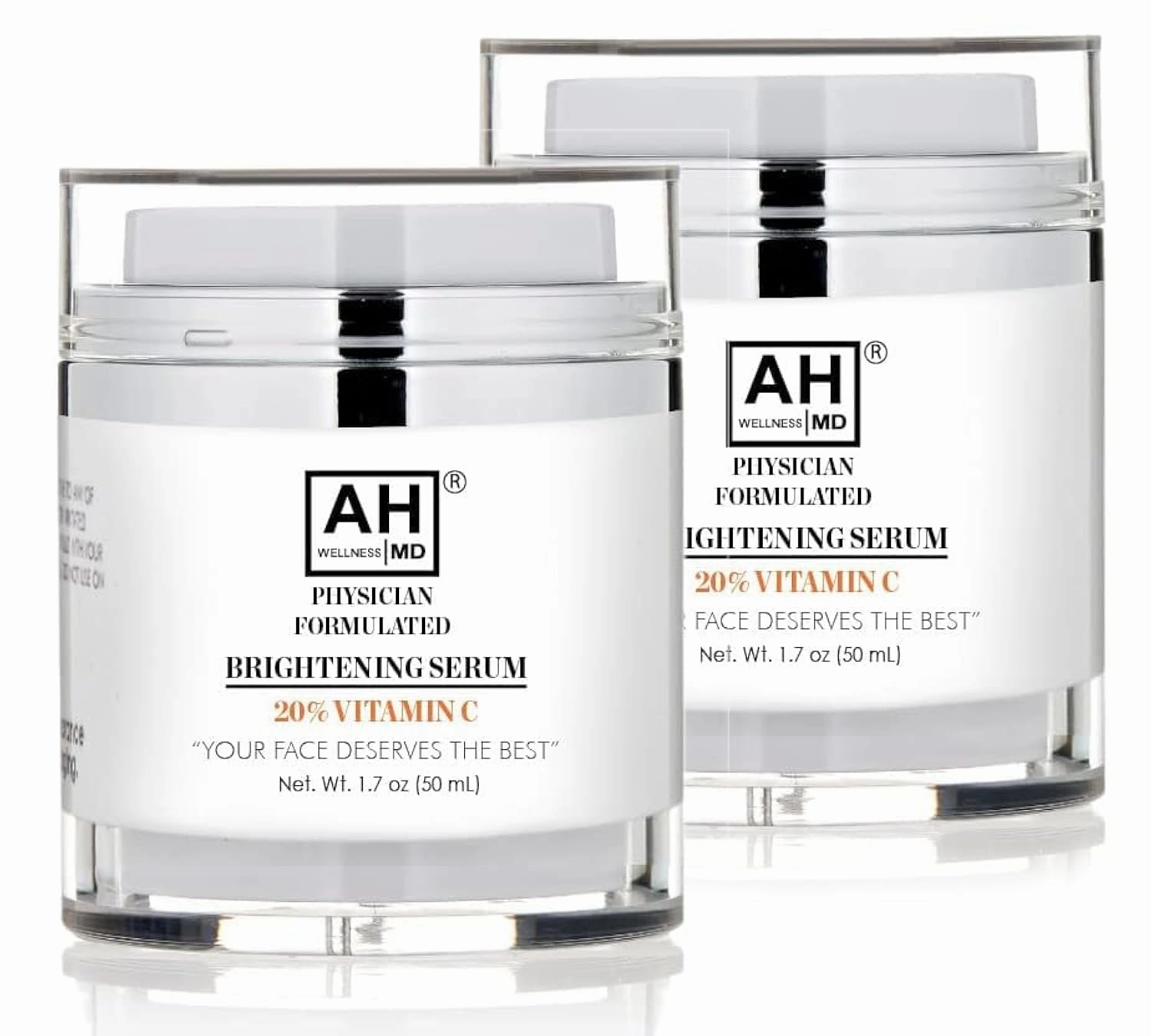 AHWellnessMD Vitamin C Face Serum w/Hyaluronic Acid - Anti Aging Serum Vitamin E, Aloe – Brightening Serum for Sensitive Skin Dark Spots, Uneven Skin Tone Eye Area Fine Lines & Wrinkles 1.7oz (2-Pack)