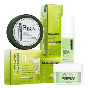 AILKE Salicylic Acid Acne Removal Face Care Set, Effectively Anti Acne-prone Skin, Control Breakouts, Reduce Pimples, Unclog Pores, Repair Damaged Skin, Natural & Paraben Free