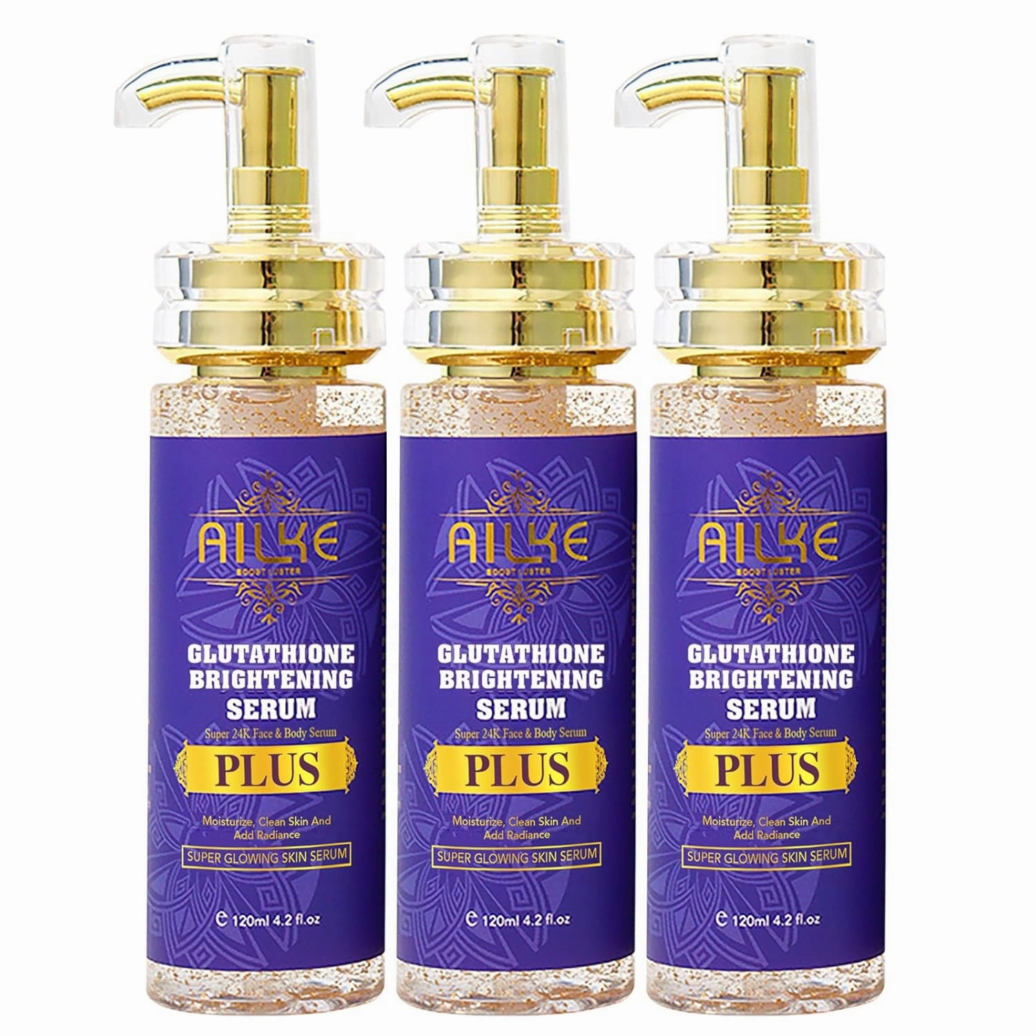 AILKE Glutathione Plus Super Brightening Serum, Clean Skin And Stains, Moisturizing, Hydration, Skin Glowing Serum For Face, Body, 4.2 fl oz (Pack of 3)