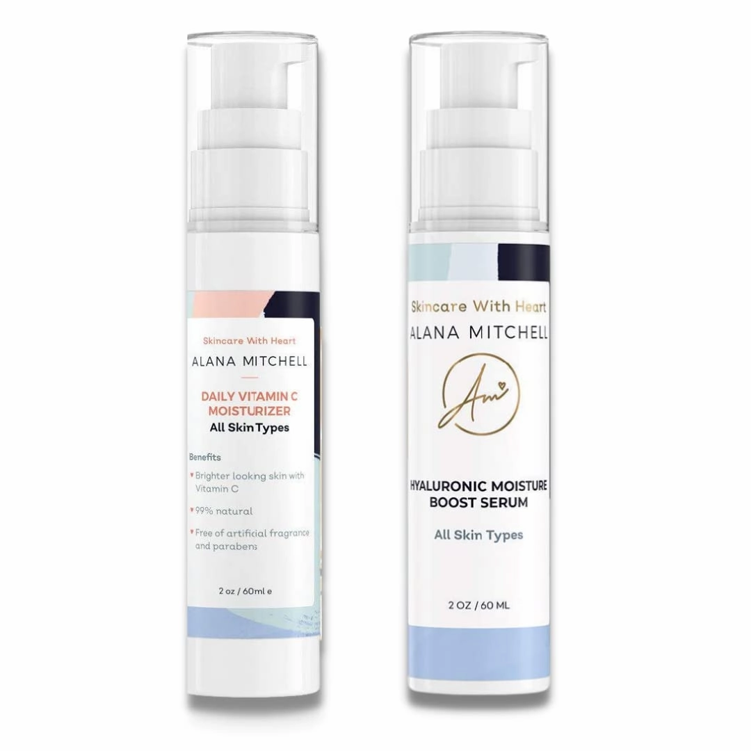 Alana Mitchell Skin Care Set – Anti-Aging Peptide Under Eye Cream   Hyaluronic Acid Serum   Vitamin C Face Moisturizer – Anti Aging Skin Care Kit to Reduce Dark Circles, Fine Lines & Smooth Skin