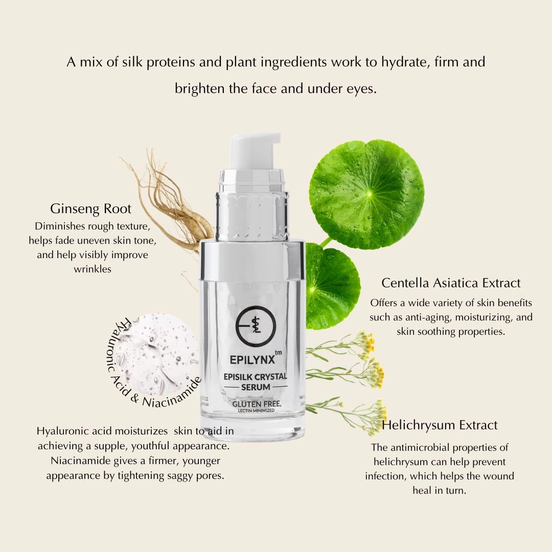 Allergen Free for Sensitive Skin EpiSilk Crystal Day Anti Aging Face Serum - Reduces Redness and Dryness - Formulated with Silk Peptides - EPILYNX by Dr. Liia