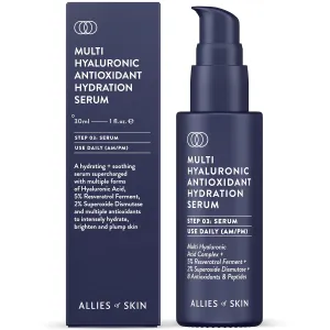 Allies of Skin Multi Hyaluronic Antioxidant Hydration Serum: Niacinamide, Vitamin E, Astaxanthin, Superoxide Dismutase. Anti-Aging. Intensely Hydrates, Brightens & Strengthens Skin 1 oz / 30 ml