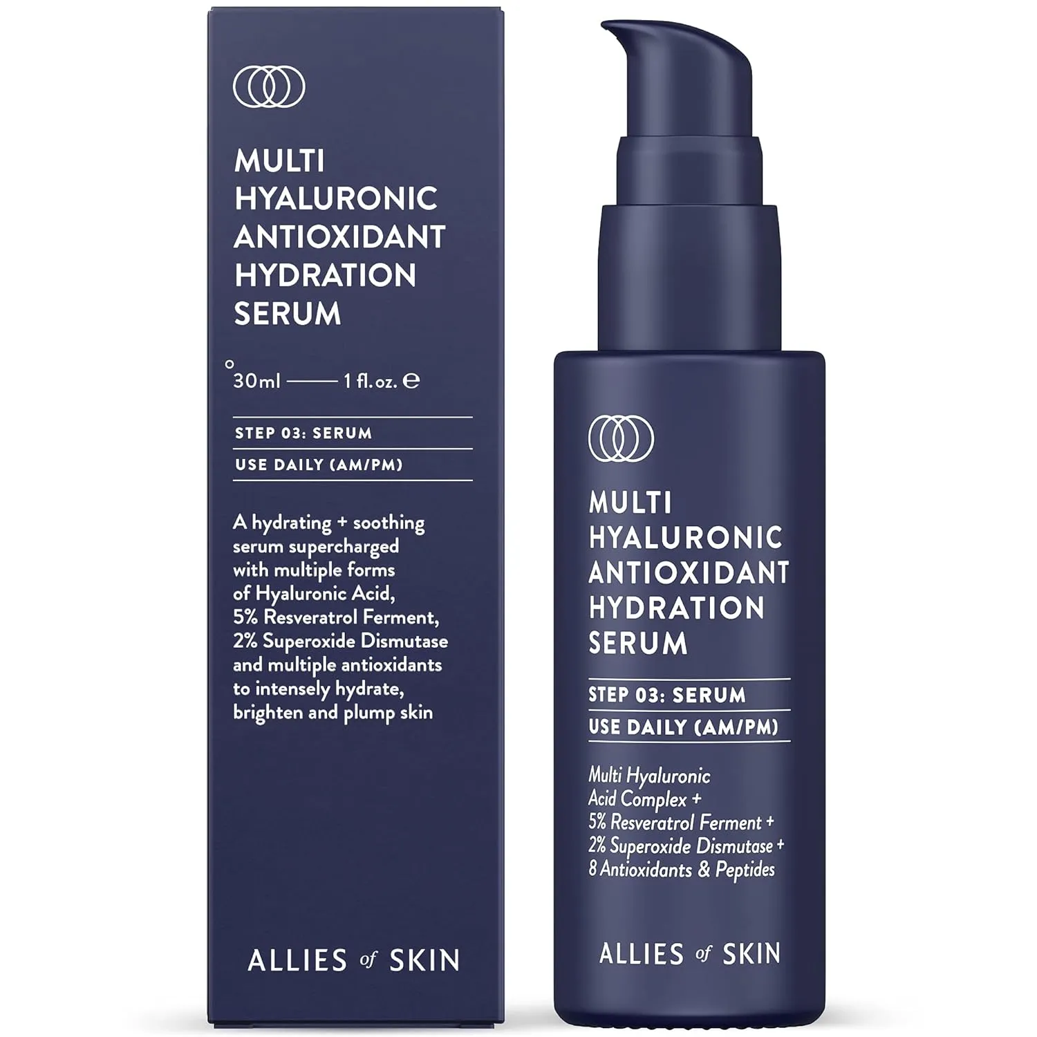 Allies of Skin Multi Hyaluronic Antioxidant Hydration Serum: Niacinamide, Vitamin E, Astaxanthin, Superoxide Dismutase. Anti-Aging. Intensely Hydrates, Brightens & Strengthens Skin 1 oz / 30 ml