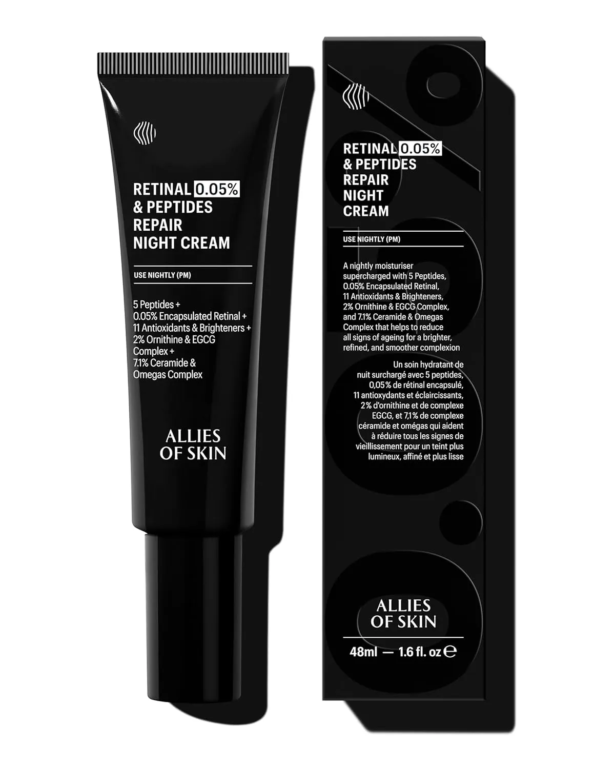 Allies of Skin Retinal 0.05% Peptides Repair Night Cream with 0.05% Encapsulated Retinaldehyde, Peptides, 2% Ornithine, EGCG Complex, 11 Brighteners, Antioxidants, and 7.1% Ceramide & Omegas Complex
