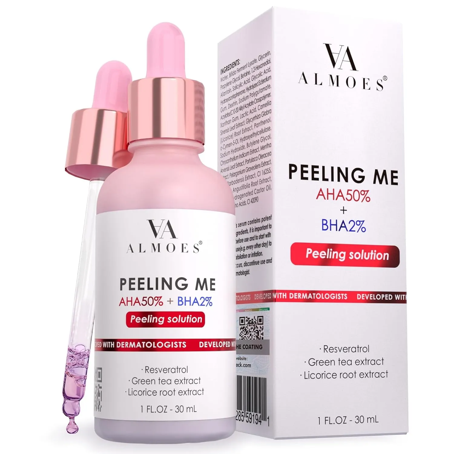 ALMOES Face Exfoliant Serum with AHA and 2% BHB to Remove Blackheads, Face Exfoliator for Tone and Texture,Pore Minimizer,Exfoliating Face Serum with Liquorice Root,Antioxidant,Smoothes Skin