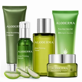 Aloderma Signature Aloe Firming & Rejuvenating Set - 6 Pieces - Gel, 2pcs x Cleanser, Toner, Serum, Cream