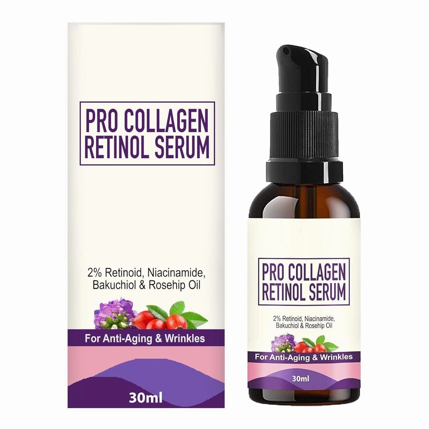 AMC Pro Collagen Retinol Serum - For Anti-Aging, Skin Firming & Plumping Skin - With 2% Retinoid, Niacinamide, Shea Butter & Rosehip - 30 ml, Off White (WPCRS30)