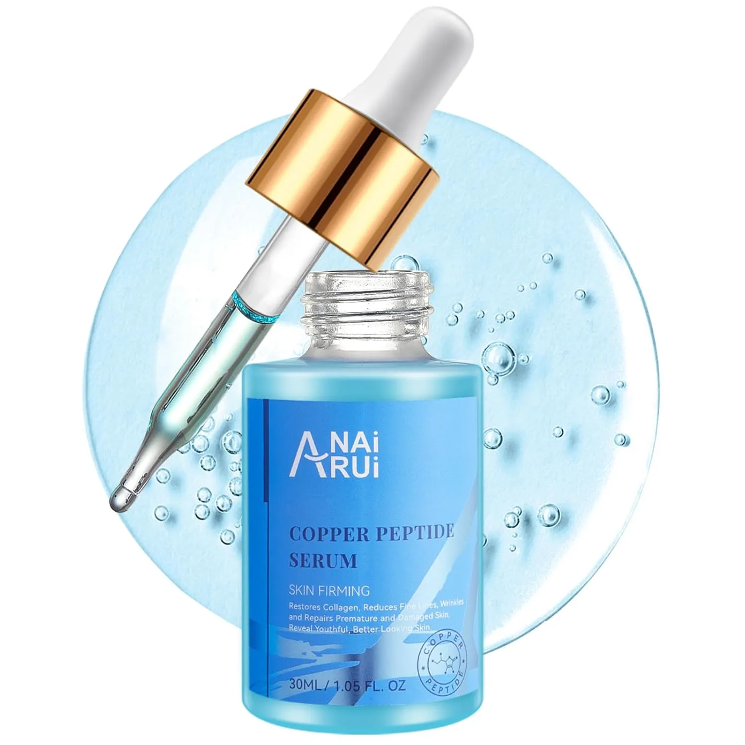 ANAI RUI Copper Peptides Serum for Face -Copper Peptide Face Serum   Hyaluronic Acid - Reduces Fine Lines & Wrinkles, Plumping and Radiant Skin, 1.fl.Oz