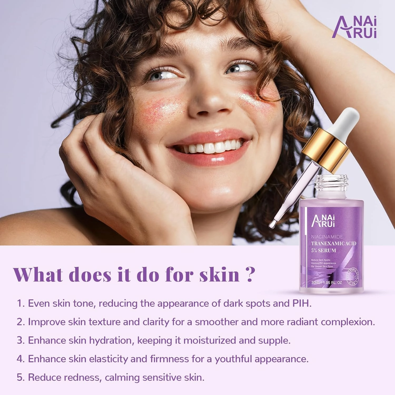 ANAI RUI 5% Tranexamic Acid Serum With Niacinamide, Kojic Acid, Arbutin, Reduce Dark Spot, PIH, for Uneven Skin Tone 1FL.Oz