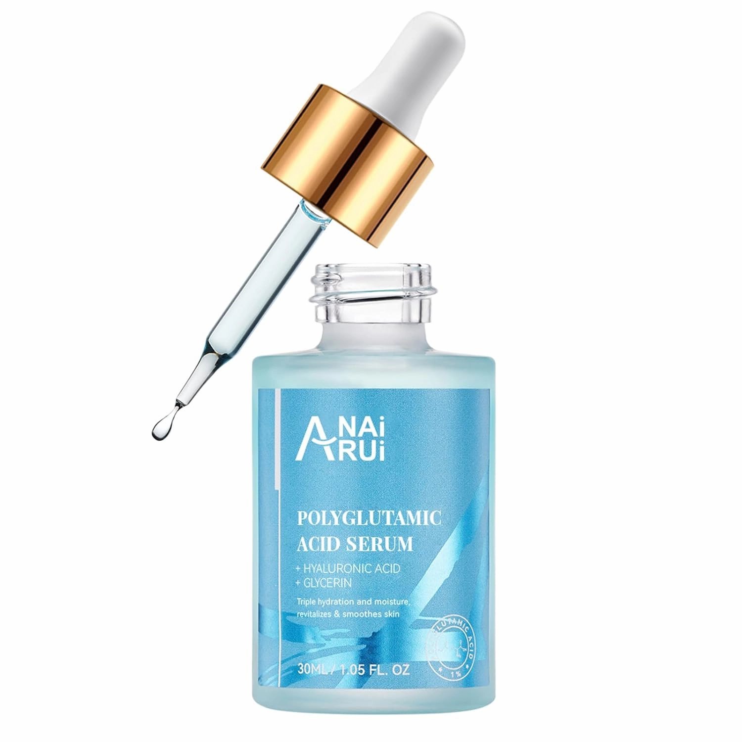 ANAI RUI Polyglutamic Acid Moisturizing Serum with Hyaluronic Acid and Glycerin - Plump, Hydrate, Firm,Face Serum for Dry Skin, Reduce Fine Lines and Wrinkles - 1.05 fl oz