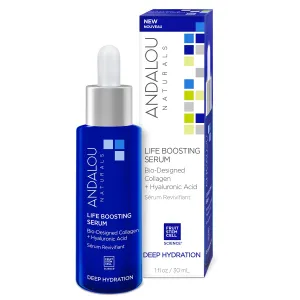 Andalou Naturals Collagen   Hyaluronic Acid Serum for Face, Deep Hydration Life Boosting Face Serum, Helps Improve Skin Elasticity, Day & Night Hydrating Serum, 1 Fl. Oz.