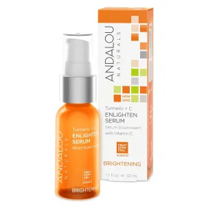 Andalou Naturals Turmeric   C Enlighten Serum, Skin Smoothing Serum with Vitamin C & Turmeric, Anti Aging Skin Care, Diminish Sun Damage and Refine Skin, 1.1 Fl Oz