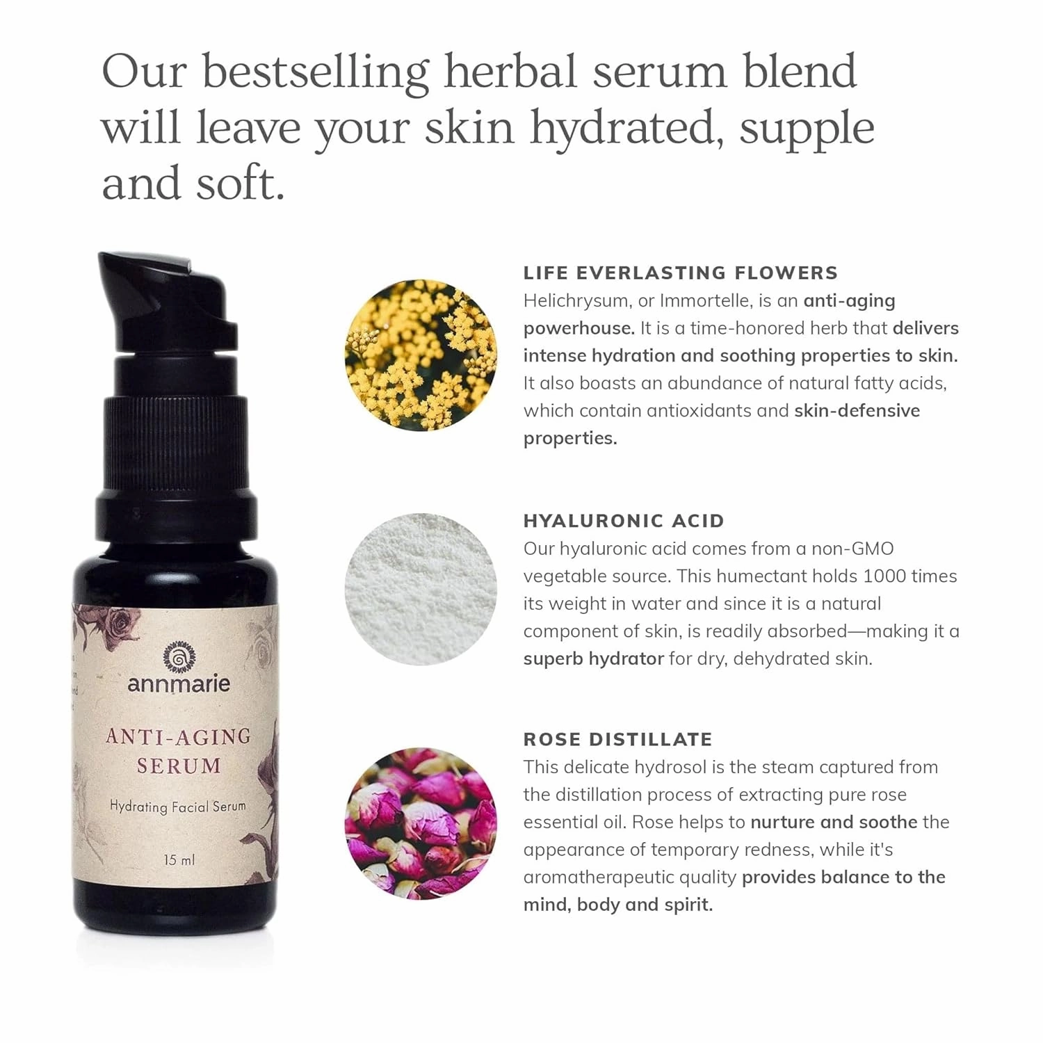 Annmarie Skin Care Anti-Aging Serum - Aloe-Vera Based Serum with Hyaluronic Acid & Herbal Extracts. Hydrating & Firming Serum for Dry Skin, Fine Lines & Wrinkles, For All Skin Types (30ml, 1.0 fl oz)