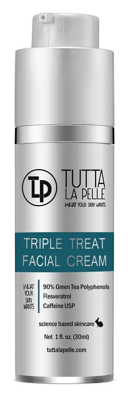 Anti Aging face Cream TRIPLE Antioxidant Treatment Serum For Face, Resveratrol   Green Tea   Caffeine - Visibly Reduce Skin Redness & Calm Irritation -For Sensitive Rosacea Skin -1oz