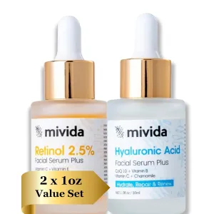 Anti-Aging Facial Serum Set of 2 | 2.5% Retinol Serum for Face   Hyaluronic-Acid face serum | Anti-Wrinkle, Lifting, Firming Serums 2X1 Fl Oz