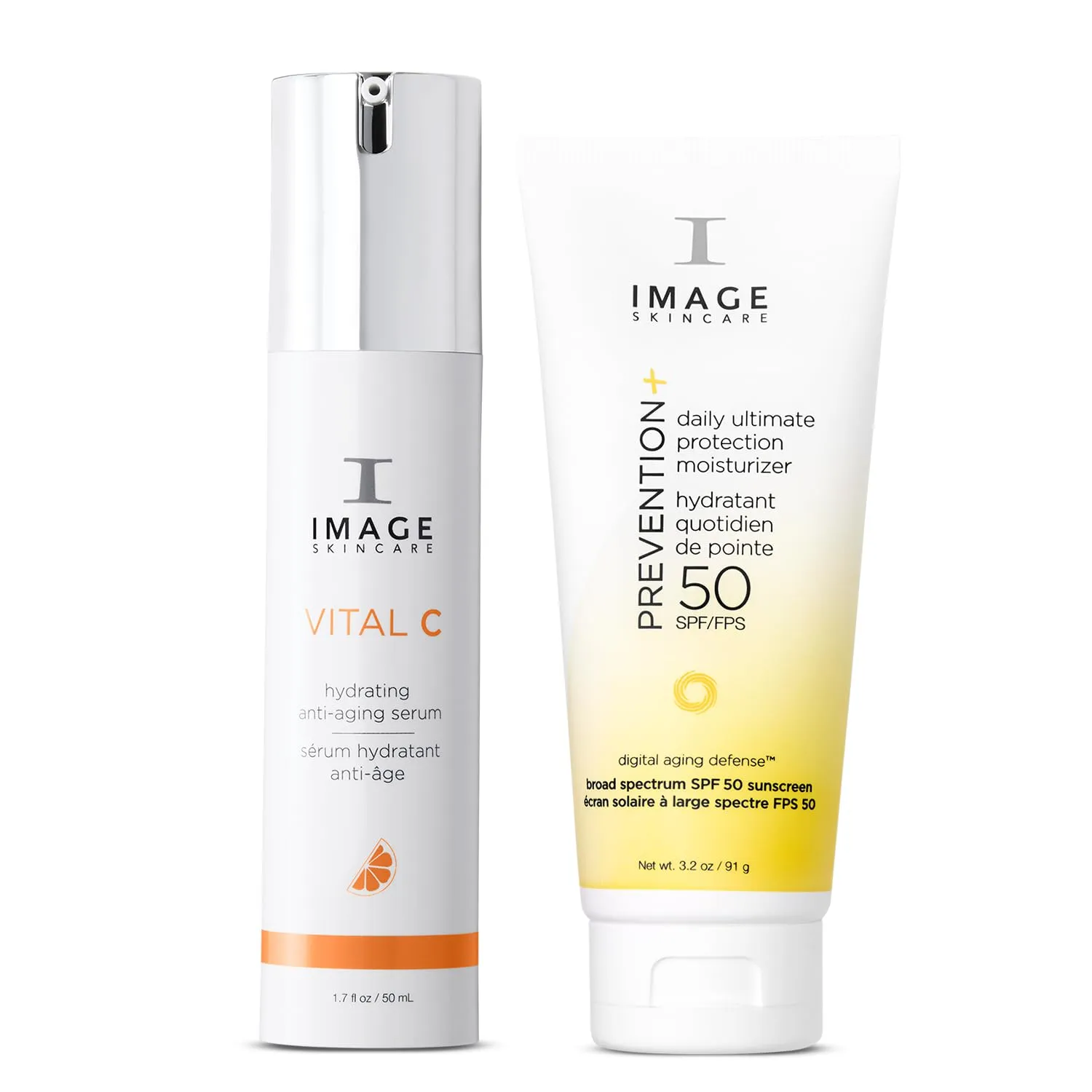 Anti-Aging Skin Care Bundle, with VITAL C Hydrating Anti-Aging Face Serum and PREVENTION  Daily Ultimate Protection Moisturizer SPF 50 Face Sunscreen Lotion, by IMAGE Skincare