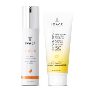 Anti-Aging Skin Care Bundle, with VITAL C Hydrating Anti-Aging Face Serum and PREVENTION  Daily Ultimate Protection Moisturizer SPF 50 Face Sunscreen Lotion, by IMAGE Skincare