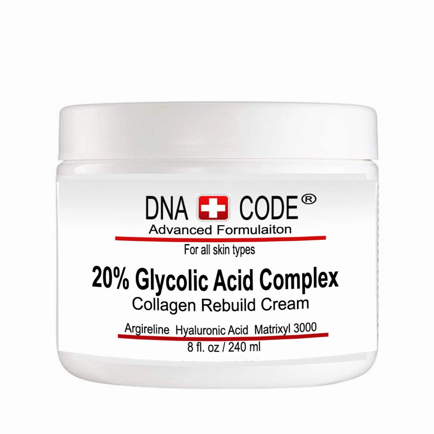 Anti-Aging 20% Glycolic Acid Complex Collagen Reubild Cream w/Argireline,Matrixyl 3000, CoQ10 (8 OZ)