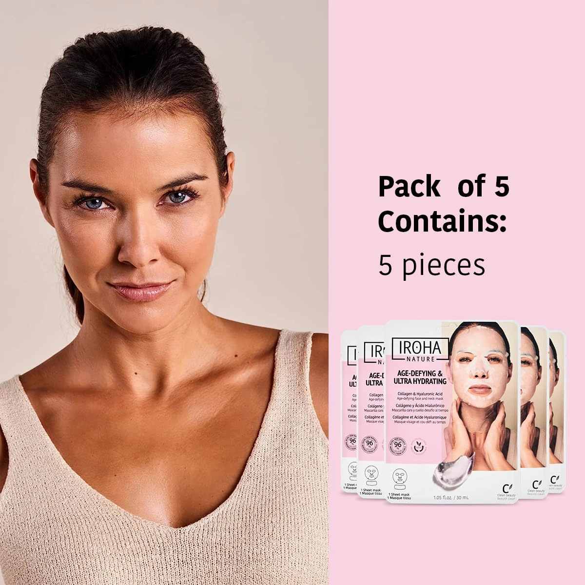 Anti-Aging Face & Neck Tissue Mask with Collagen (Pack of 5) | Firms and Prevents Wrinkles and Fine Lines | Visible Results in 15 Minutes | 96% Natural Ingredients | Mature Skin