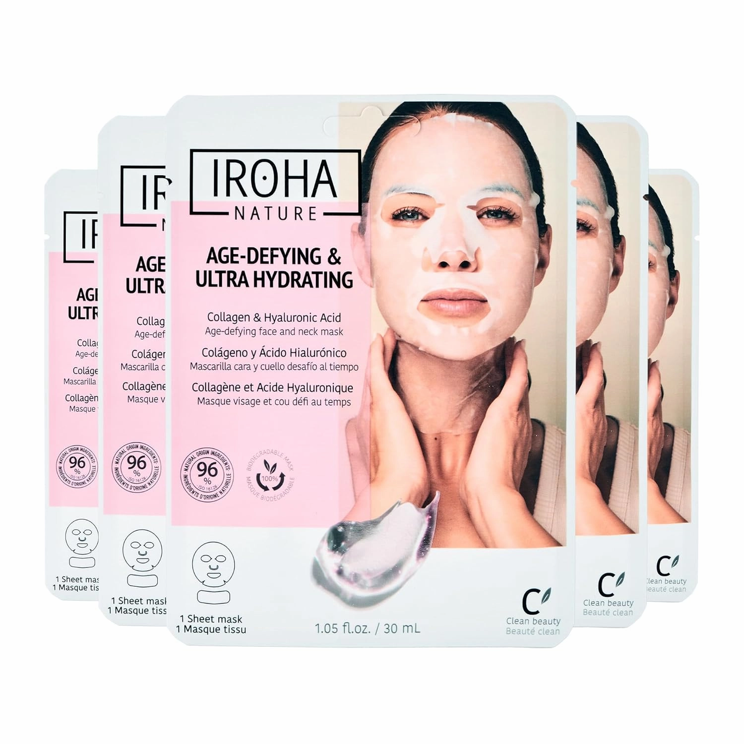 Anti-Aging Face & Neck Tissue Mask with Collagen (Pack of 5) | Firms and Prevents Wrinkles and Fine Lines | Visible Results in 15 Minutes | 96% Natural Ingredients | Mature Skin