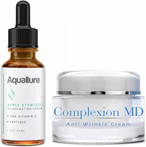 Anti-Aging Skin Care - Aquallure Apple Stem Cell Rejuvenating Serum - Anti Wrinkle Cream - Reduce Fine Lines & Wrinkles - with Peptides & Hyaluronic Acid (Bundle) (1 oz Each) (2 items)