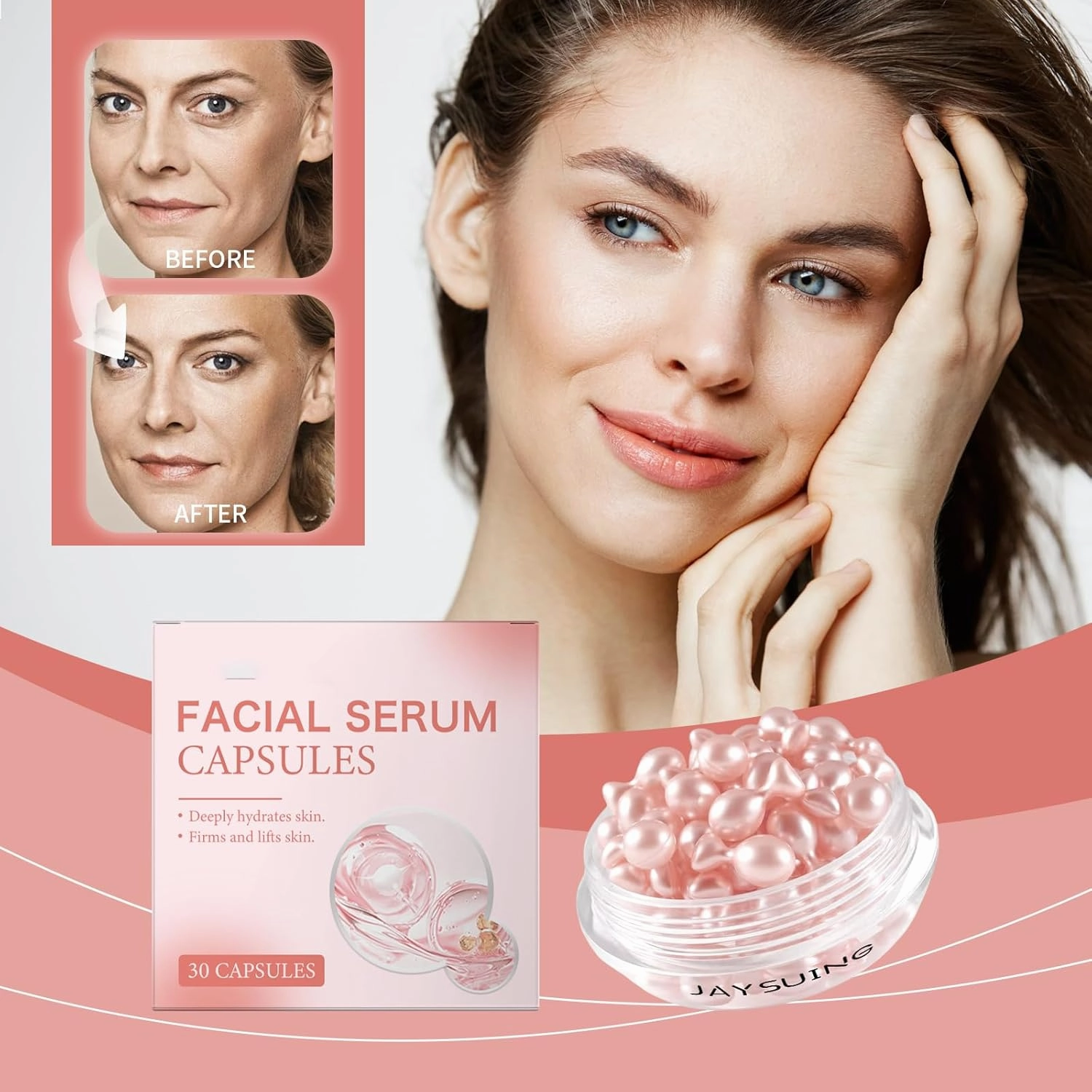 Anti-Wrinkle Face Serum Capsules, Hydrating & Firming Facial Serum for Skin Barrier Repair, Boosts Elasticity, Smooths Fine Lines, Renewing Serum Treatment (2 Count)