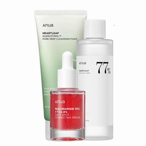 ANUA Heartleaf Quercetinol Pore Deep Cleansing Foam, Heartleaf 77% Soothing Toner and Niacinamide 10%   TXA 4% Set