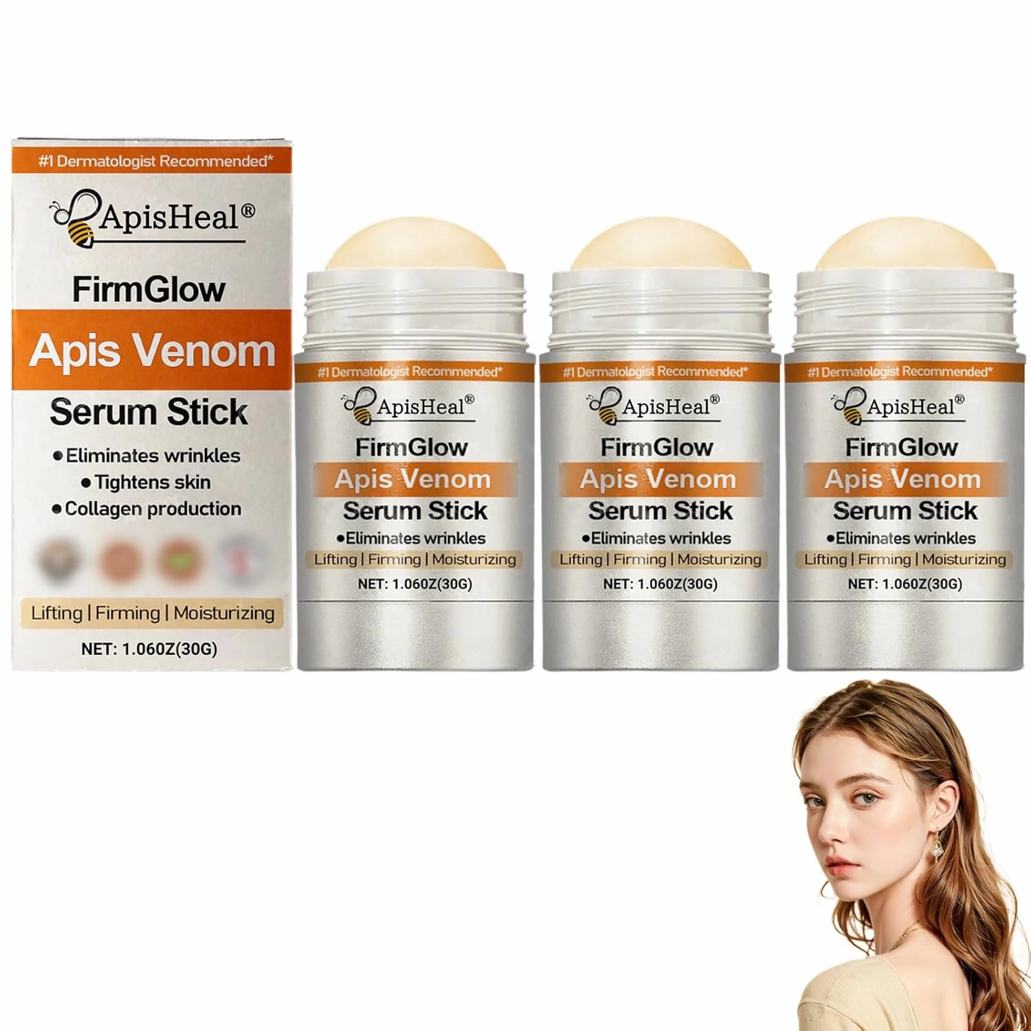 Apisheal FirmGlow Apis Venom Serum Stick, Apis Venom for Wrinkles, Advanced Firming and Wrinkle Reducing Cream, Botox Bee Venom Cream for Body Lifts, Moisturizing, Lifting & Recovery (3)
