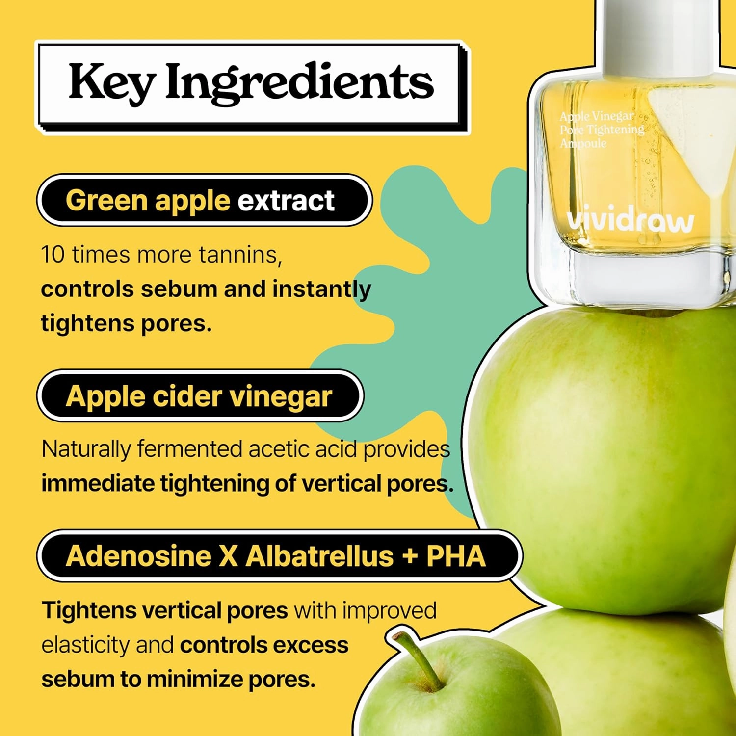 Apple Vinegar Pore Tightening Ampoule | Pore Minimizer with Apple Cider Vinegar & Green Apple | Korean Face Serum for Sebum Control and Pore Care | CRUELTY-FREE (40ml, 1.35 fl. oz.)