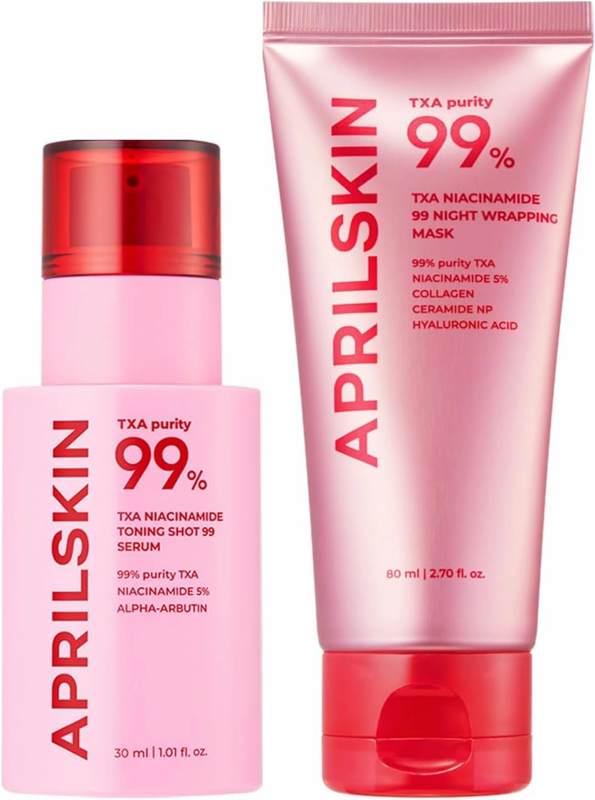 APRILSKIN TXA Overnight Skin Booster Duo: TXA Niacinamide Toning Shot 99 Spicule Facial Serum and TXA Niacinamide 99 Overnight Wrapping Mask