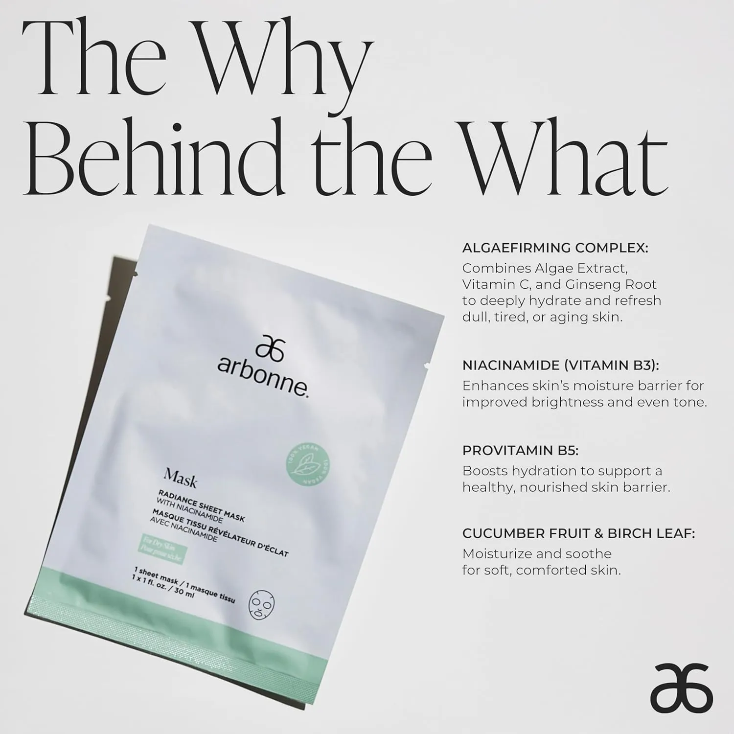 Arbonne Radiance Face Sheet Mask - Sheet Face Mask with Niacinamide for Dry and Dull Skin, Enhance Brightness, Tone, Smooth and Hydrate Skin - 5 Pack