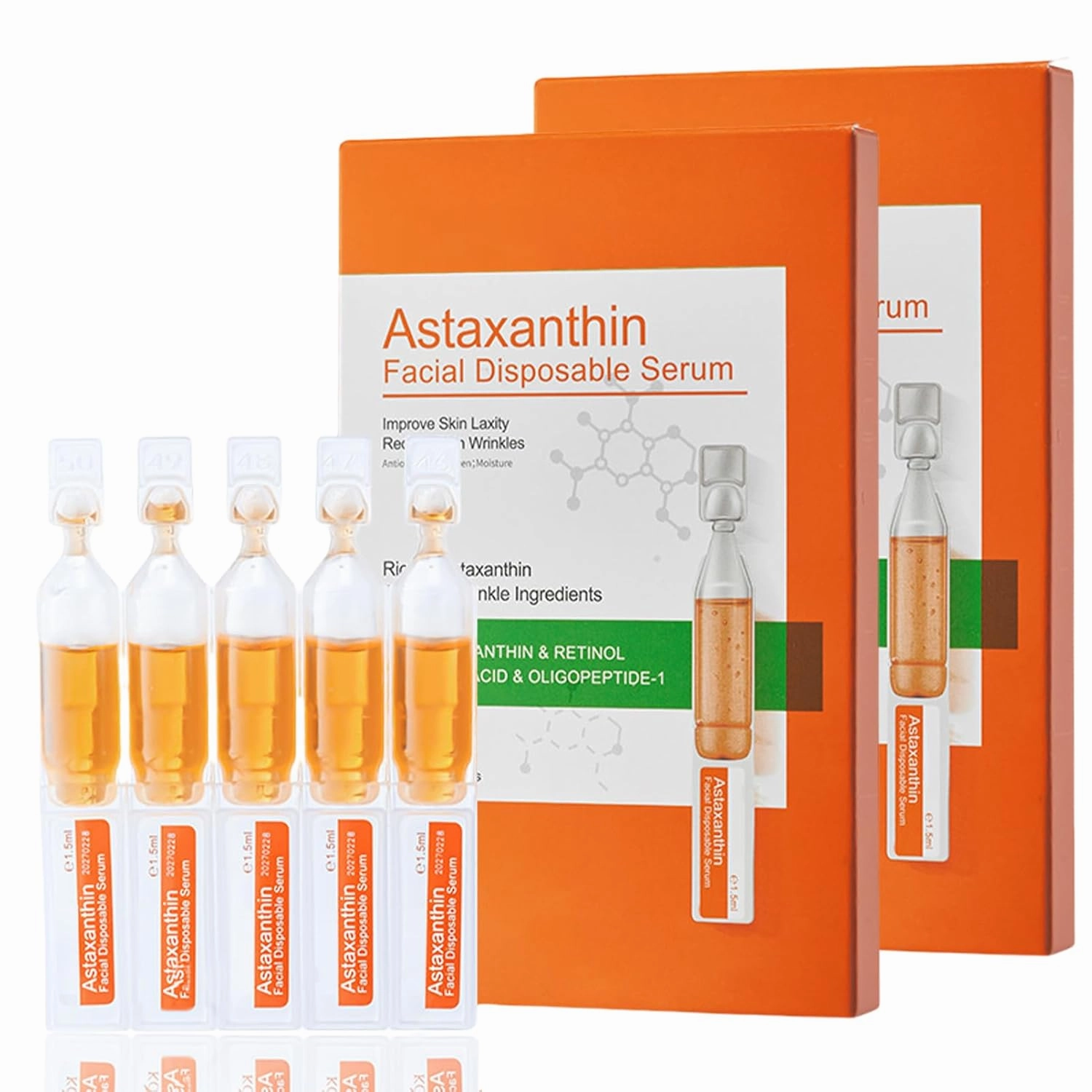 Astaxanthin Serum for Face, Face Serum for Women, Retinol serum for face, Anti Aging for Firmness, Moisturizing, Smooth Fine Lines, Dry Skin, Glow, Shrink Pores(20PCS)